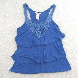 Blue Layered Ruffle Tank Top
